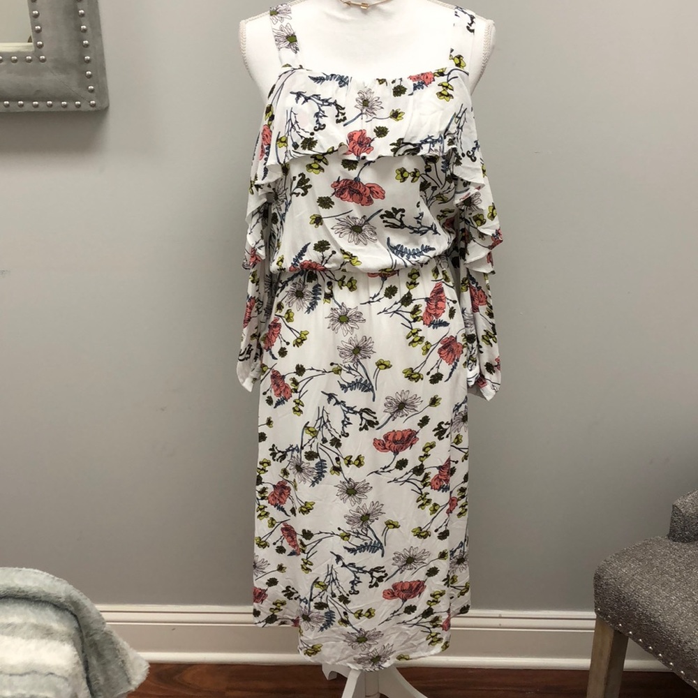 Blu pepper off shoulder floral midi dress